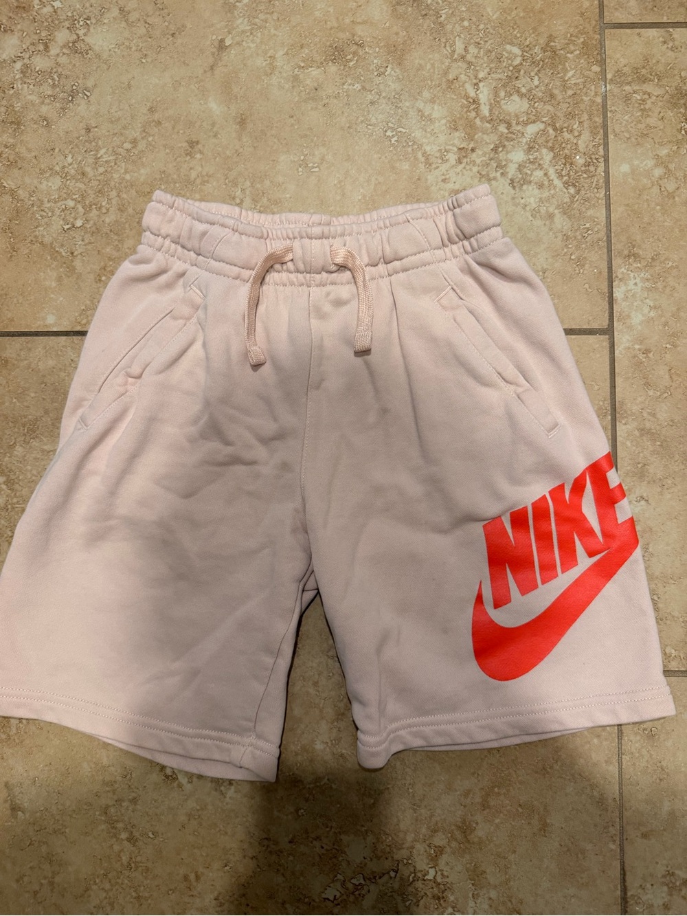 Nike Kids Light Pink Shorts with Red Logo